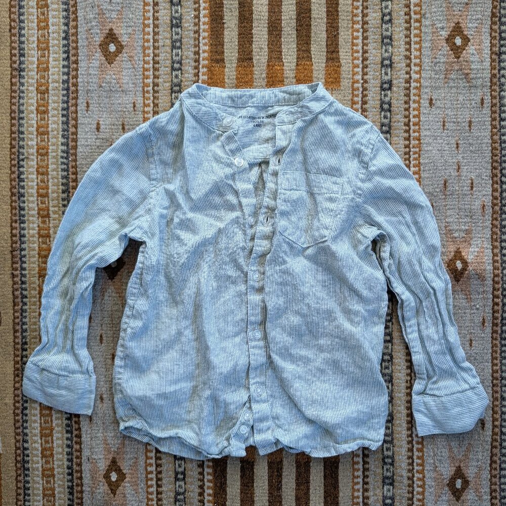 Monoprix, Linen Striped 4T Button Down Shirt